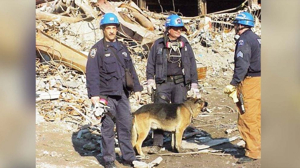 PHOTO: Lt. Daniel Donadio, NYPD ESU Canine stands near Ground Zero.