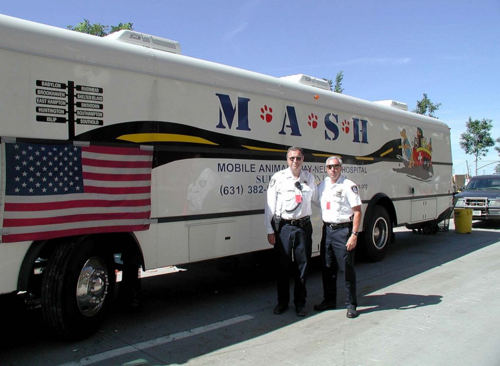 PHOTO: This animal mobile hospital used at Ground Zero was among the first of its kind in the county. Pictured are Gerry Lauber Chief of Detectives SCSPCA (left) and SCSPCA Chief Roy Gross (right).