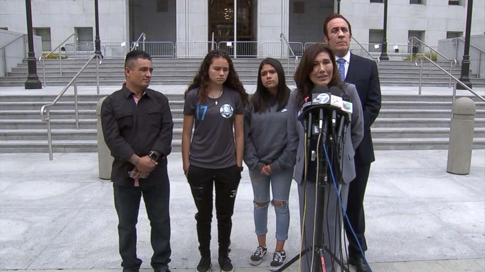 PHOTO: Lawyers representing the family of Ashley Flores and her family members speak to the press about their case claiming delays by the 911 dispatcher cost Ashley her life during an asthma attack in December 2017.