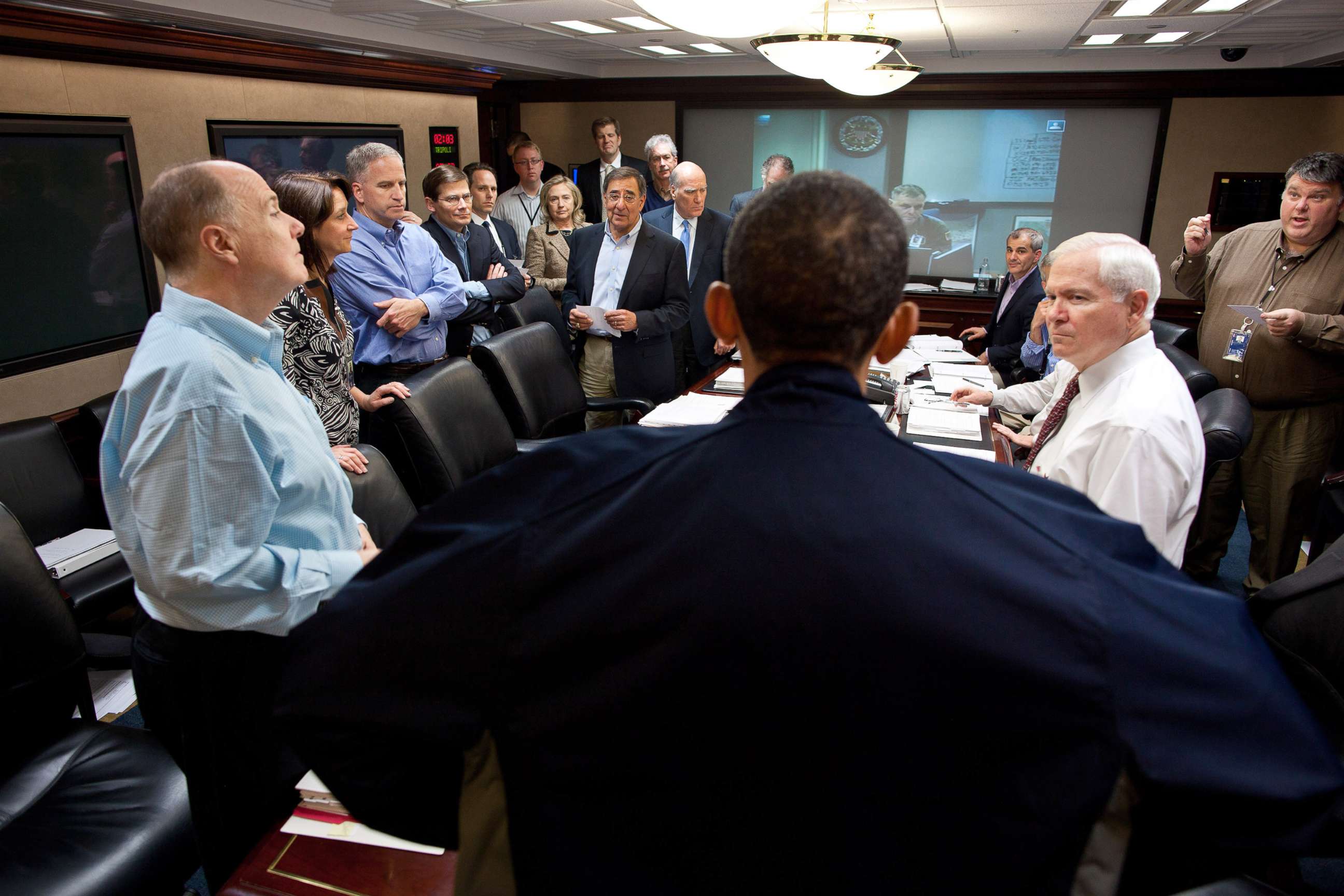 PHOTO: President Barack Obama talks with members of the national security team, including Leon Panetta, Director of the CIA, center, about the mission against Osama bin Laden, in the Situation Room of the White House, May 1, 2011 in Washington, D.C.