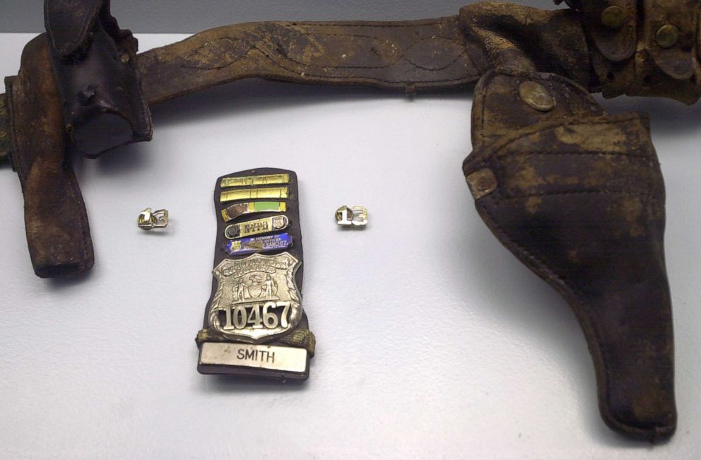 PHOTO: The gun belt and badge of Police Officer Moira Smith, on display at The Police Museum in Lower Manhattan, Sept. 3, 2003.