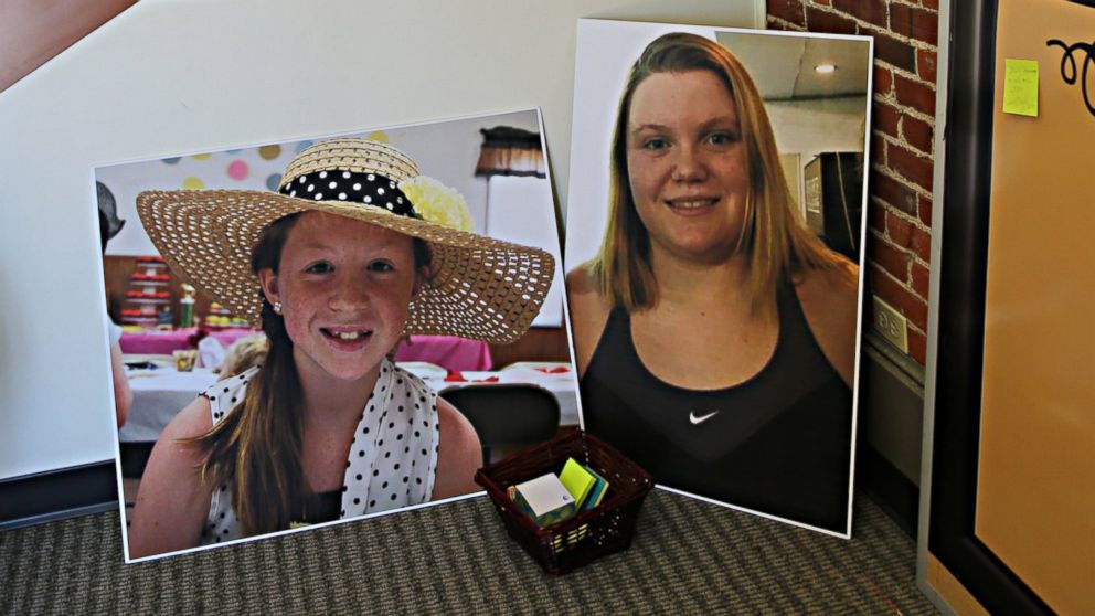 PHOTO: Photos of Abby Williams, left, and Libby German, right, at police headquarters in Delphi, Indiana.