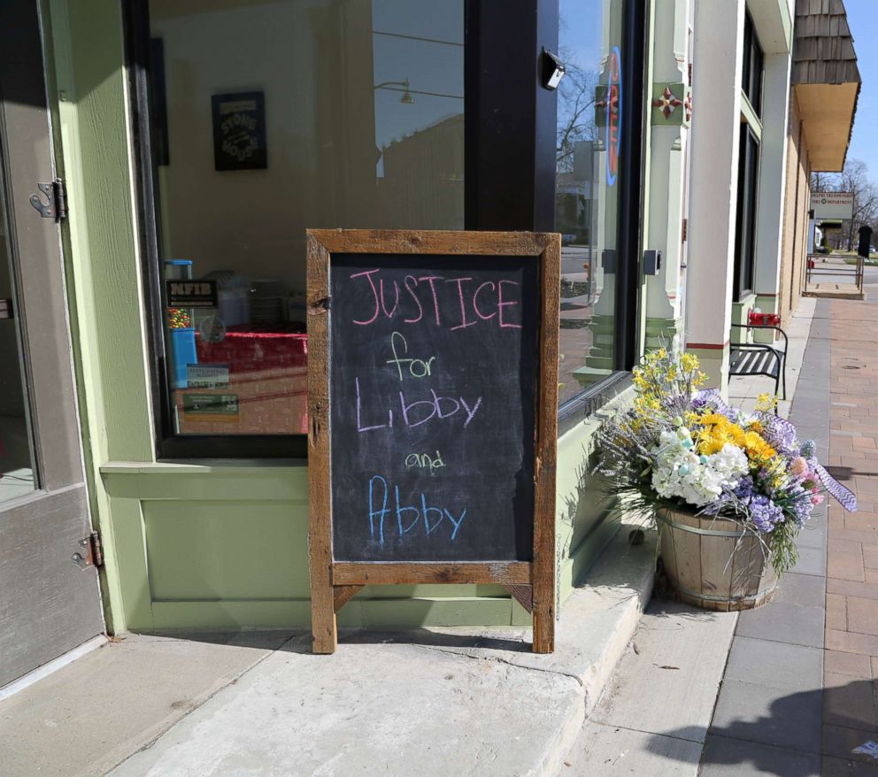 PHOTO: A sign in Delphi, Indiana, for Abby Williams and Libby German, who disappeared Feb. 14, 2017 and were found dead near a hiking trail. 