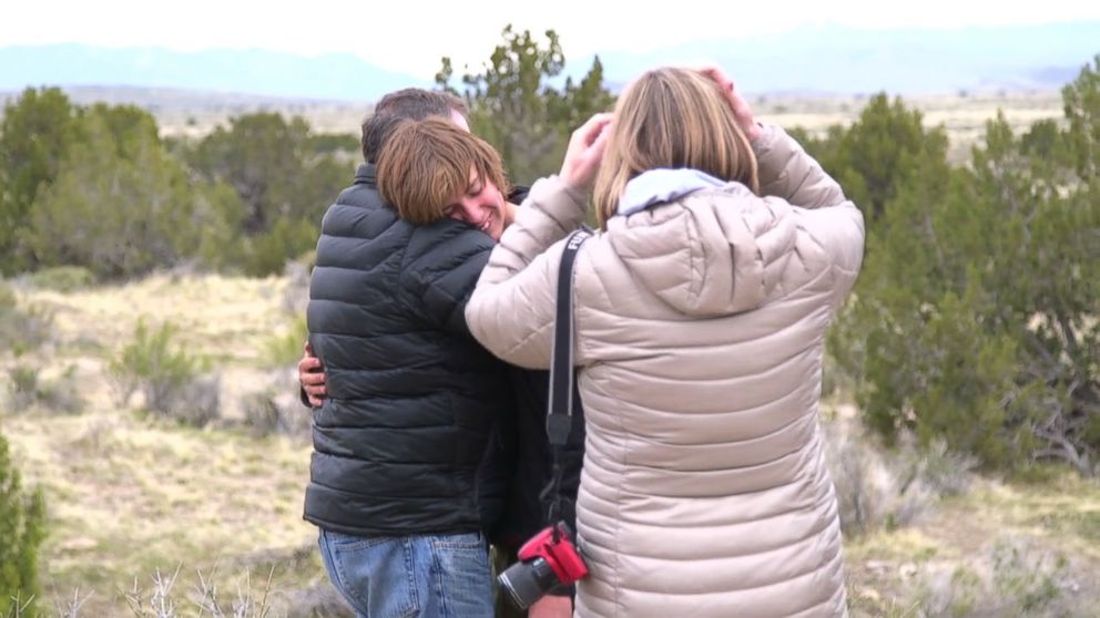 PHOTO: Josh, pictured with his parents, spent 10 weeks in the Outback wilderness program.