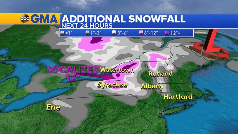 PHOTO: Parts of the northeast can expect more snow today.