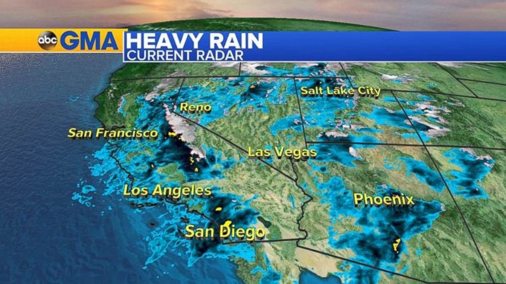 PHOTO: The weather radar on Friday morning showed moderate to heavy rain for much of southern California and some of southern Arizona.