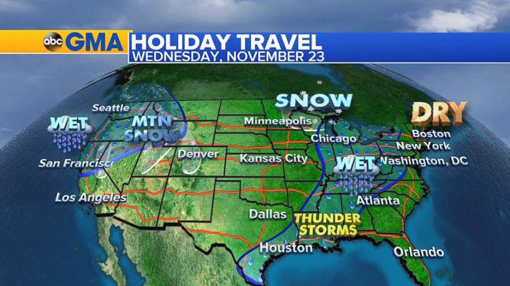 PHOTO: Here is the travel outlook for Wednesday, Nov. 23, 2016.