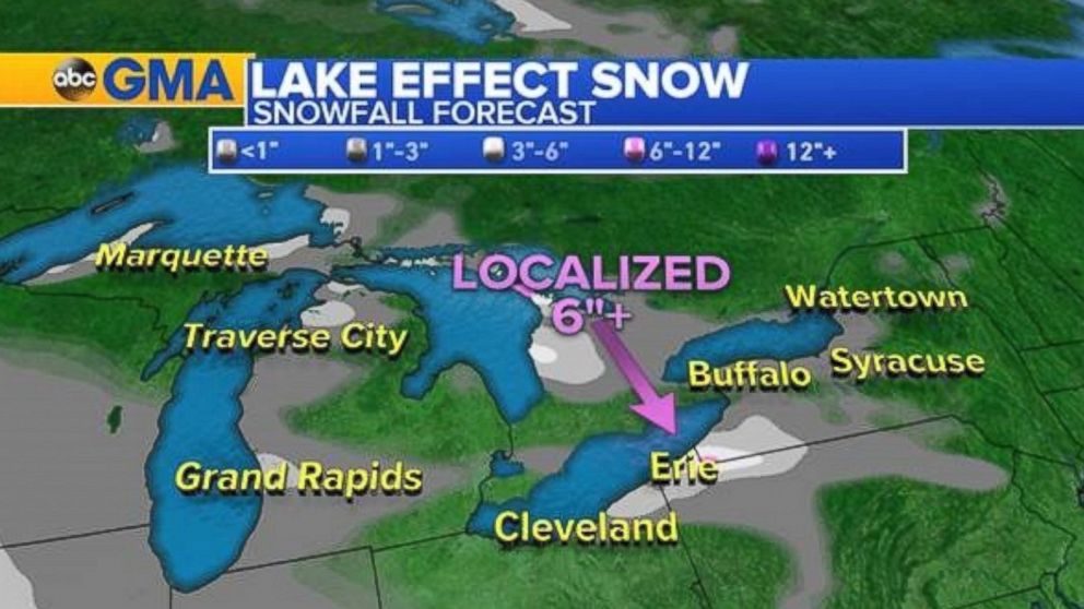 PHOTO: Lake effect snow will continue to fall across parts of western Michigan, northern Ohio and western New York on Saturday.