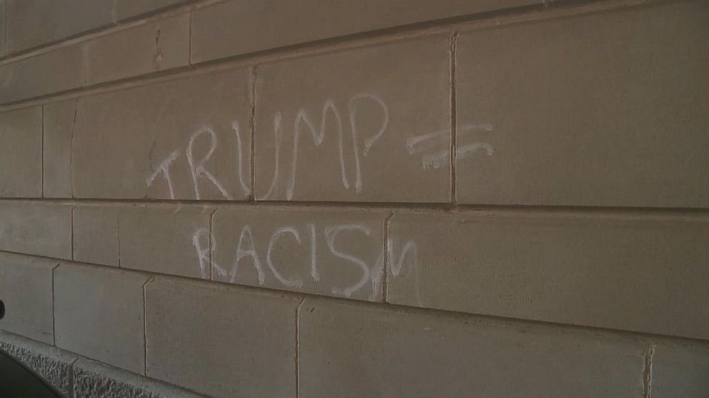 PHOTO: The State Capitol building in Lincoln, Nebraska, was defaced with graffiti Wednesday night, Nov. 9, 2016. 