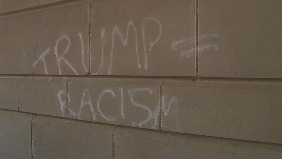 PHOTO: The State Capitol building in Lincoln, Nebraska, was defaced with graffiti Wednesday night, Nov. 9, 2016. 