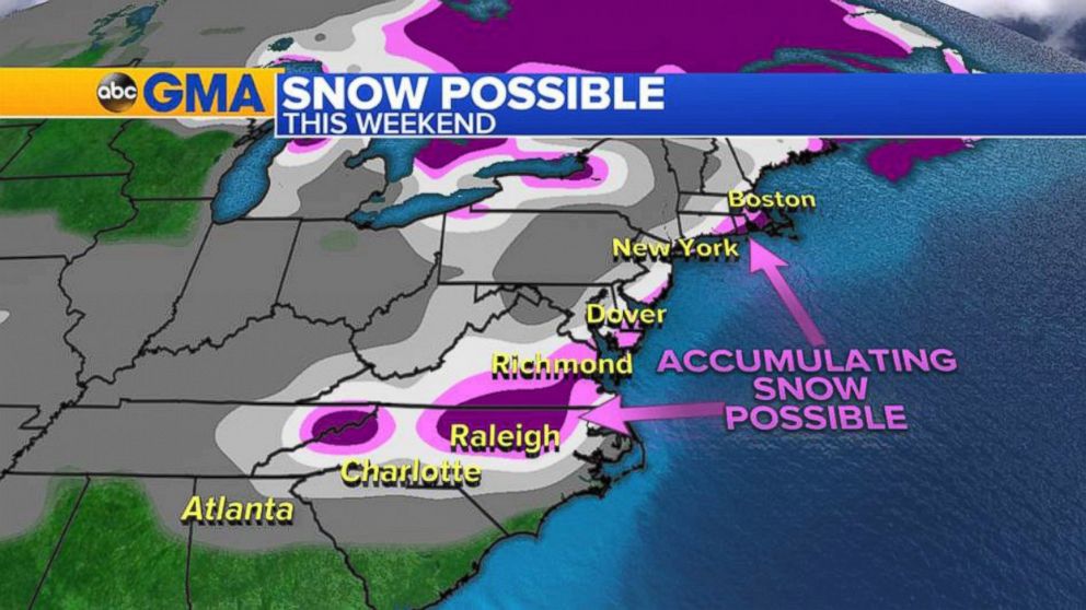 PHOTO: The Mid-Atlantic and major Northeast cities could see snow this weekend.