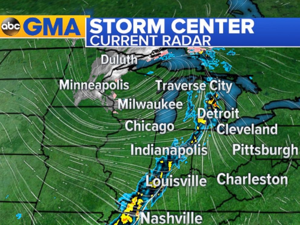 PHOTO: The winter storm was located over the northern Great Lakes early Saturday morning and is moving eastward.