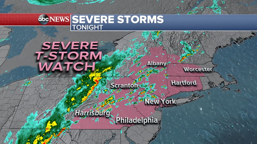 PHOTO: A Severe Thunderstorm Watch has been issued for portions of the Northeast for Monday night. 
