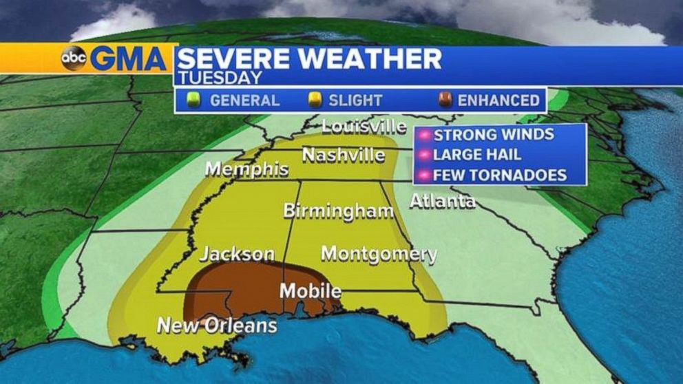 PHOTO: The National Weather Service upgraded the risk for severe weather along the Gulf Coast for Feb. 7, 2017.
