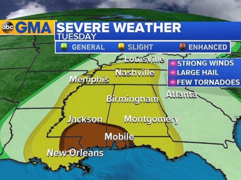 PHOTO: The National Weather Service upgraded the risk for severe weather along the Gulf Coast for Feb. 7, 2017.