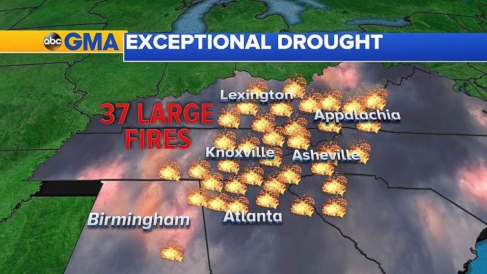 PHOTO: Thirty-seven large wildfires are still burning in the United States, with most of them in the southeast region.