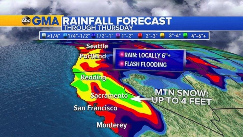 PHOTO: Copious amounts of rain are in the forecast for the west coast through the end of the week.