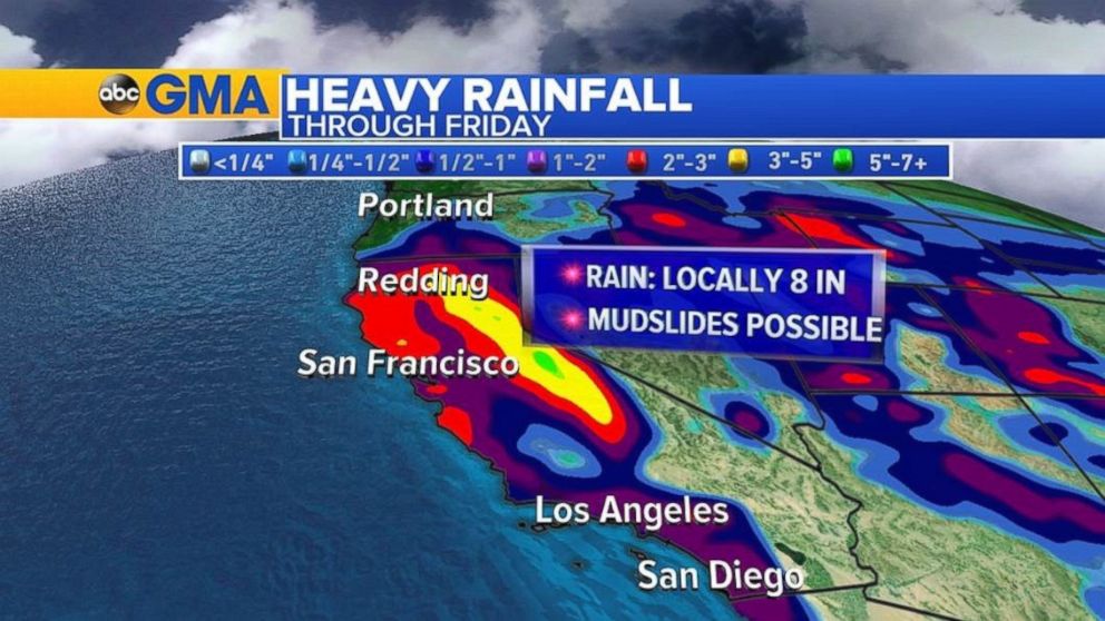 PHOTO: The National Weather Service is warning of flash flooding, rising rivers and mudslides in California, where heavy rain is expected through Friday.