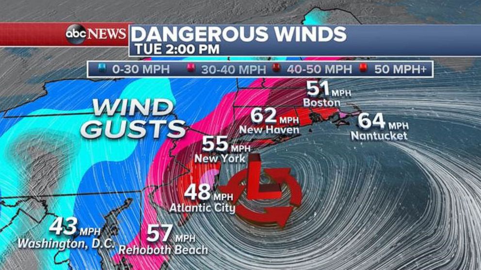 PHOTO: Some coastal areas in the Northeast will see wind gusts from 50 to 70 mph.