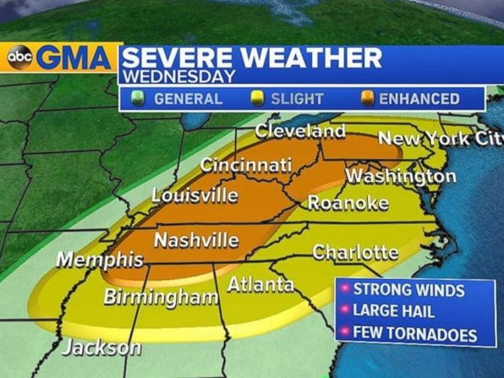 PHOTO: Severe weather stretches from Mississippi to Massachusetts on March 1, 2017.