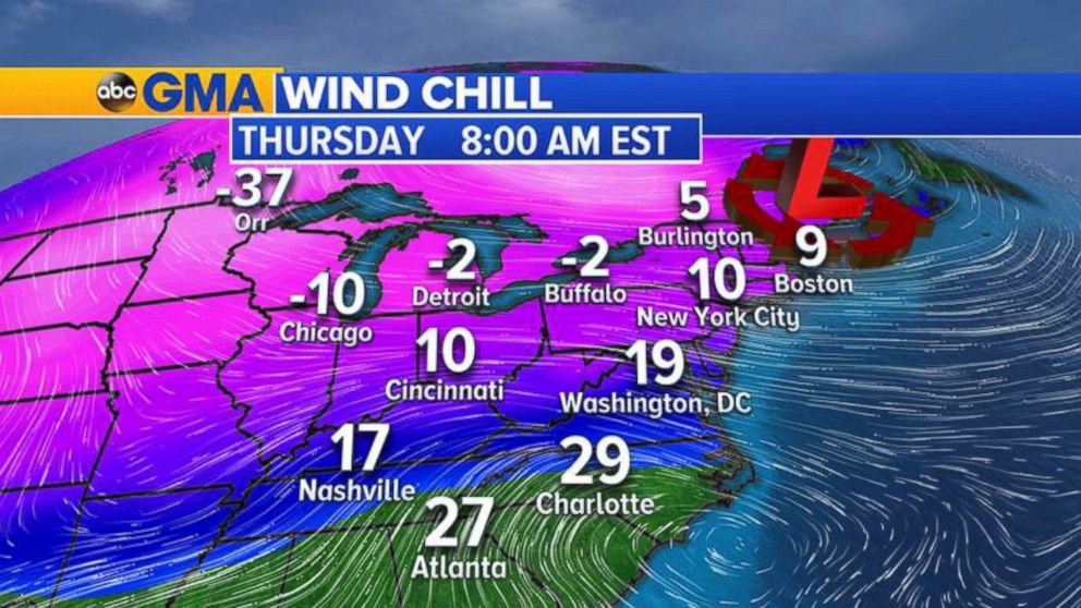 PHOTO: The frigid cold will hit the Northeast and Southeast regions by Thursday morning.