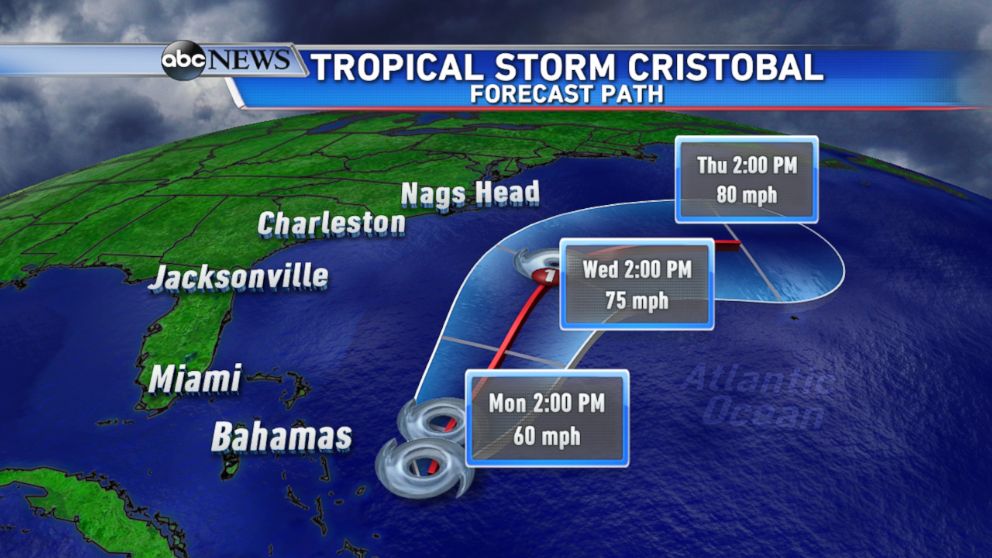 PHOTO: Sunday evening forecast track for Tropical Storm Cristobal.