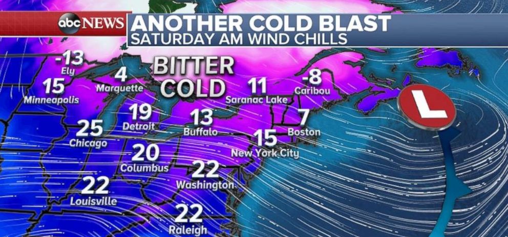 PHOTO: The Northeast is getting a bitter cold blast of air Saturday morning. 