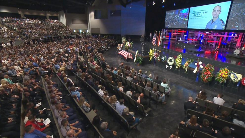 PHOTO: Funeral services for police officer Matthew Gerald, at Healing Place Church in Baton Rouge, Louisiana, July 22, 2016.