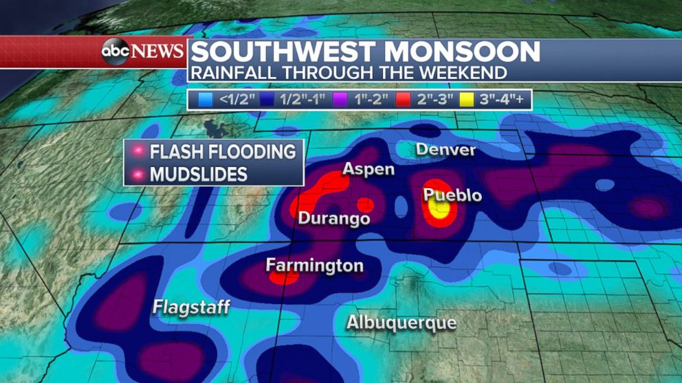 PHOTO:  Heaviest rain moves north and east through the weekend.