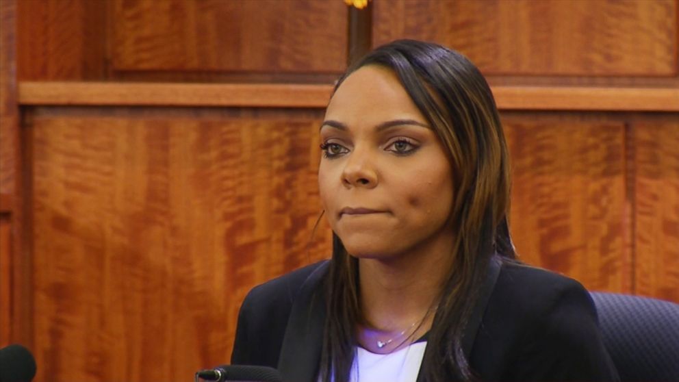 Shayanna Jenkins testifies during Aaron Hernandez murder trial, March 30, 2015, in Fall River, Mass.