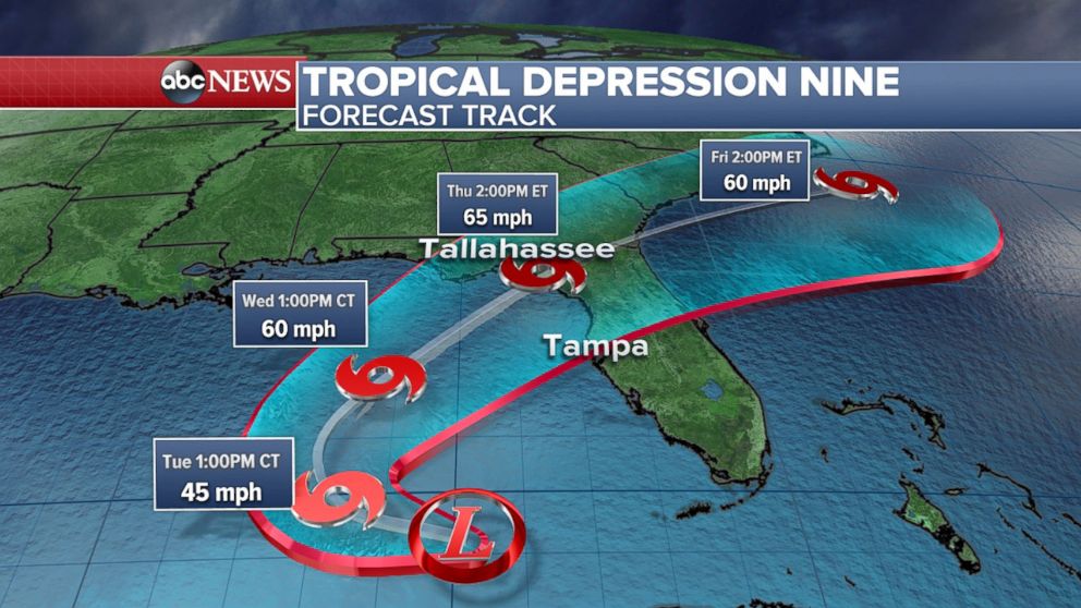 PHOTO: Forecast Track for Tropical Depression Nine.