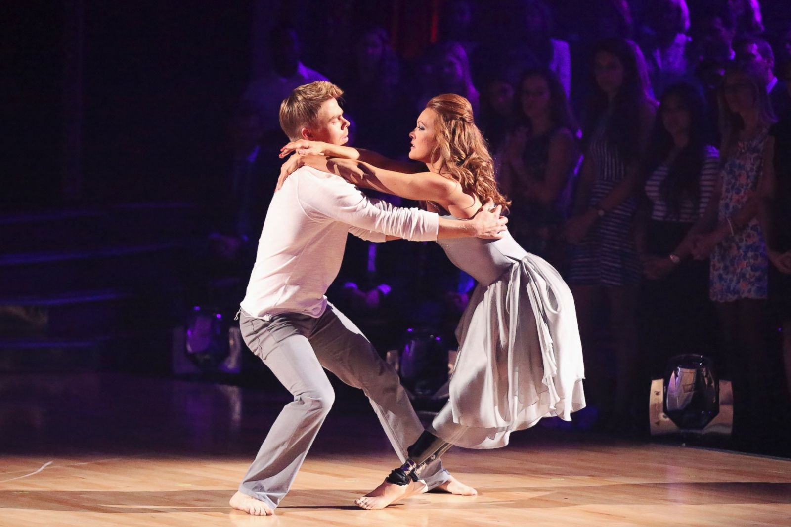 with her dance partner Derek Hough during a moving tribute to her father on...