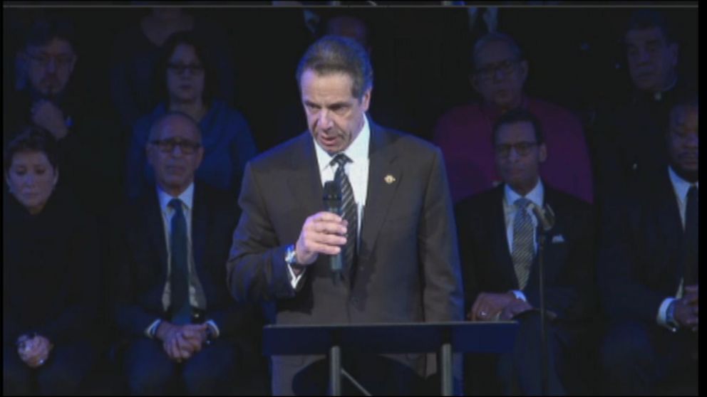 PHOTO: New York Governor Andrew Cuomo delivers remarks at the funeral for New York City police officer Rafael Ramos on Saturday, Dec. 27, 2014.