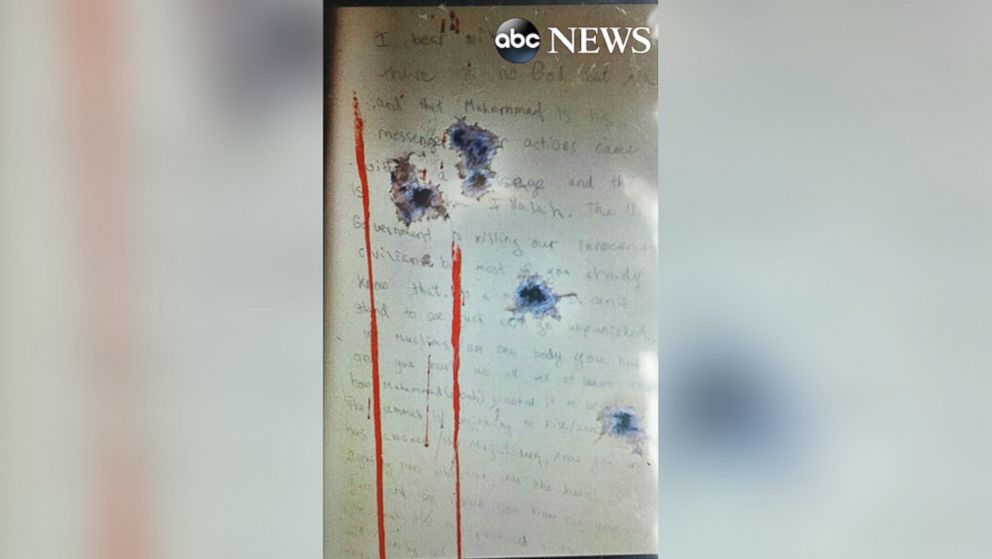 This image, obtained exclusively by ABC News, appears to show the anti-American message allegedly written by Boston Marathon bombing suspect Dzhokhar Tsarnaev on the wall of a boat in which he hid just before being arrested last year.