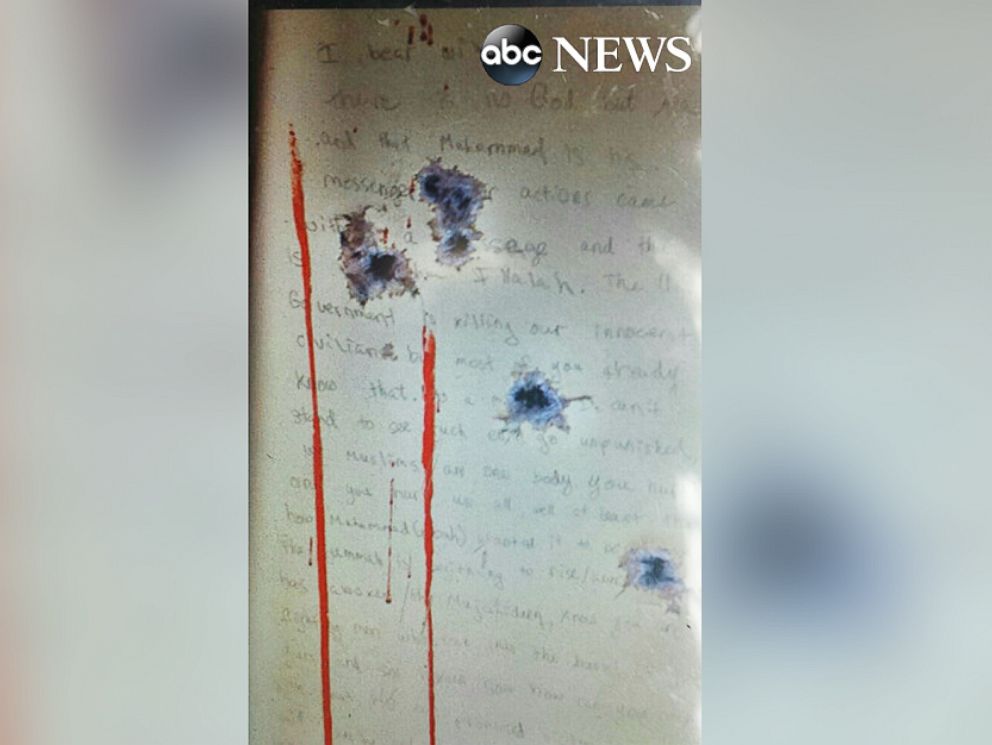 This image, obtained exclusively by ABC News, appears to show the anti-American message allegedly written by Boston Marathon bombing suspect Dzhokhar Tsarnaev on the wall of a boat in which he hid just before being arrested last year.