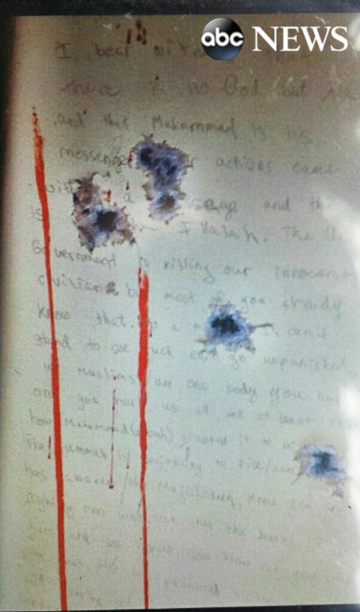 PHOTO: This image, obtained exclusively by ABC News, appears to show the anti-American message allegedly written by Boston Marathon bombing suspect Dzhokhar Tsarnaev on the wall of a boat in which he hid just before being arrested last year.