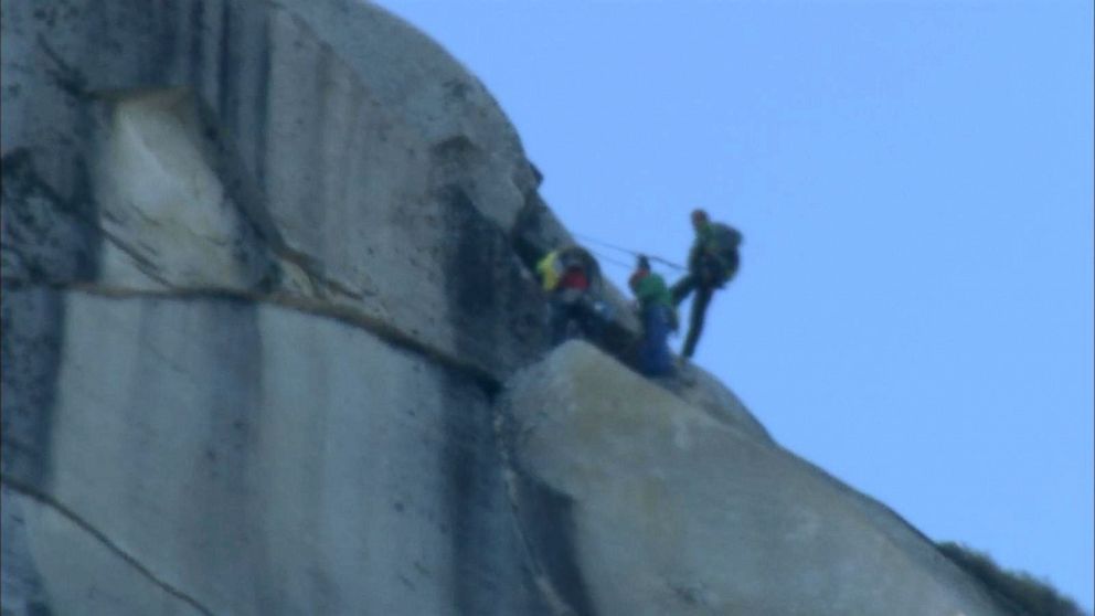 PHOTO: Tommy Caldwell and Kevin Jorgeson became the first to free-climb up the nearly vertical El Capitan's Dawn Wall, Jan. 14, 2015.