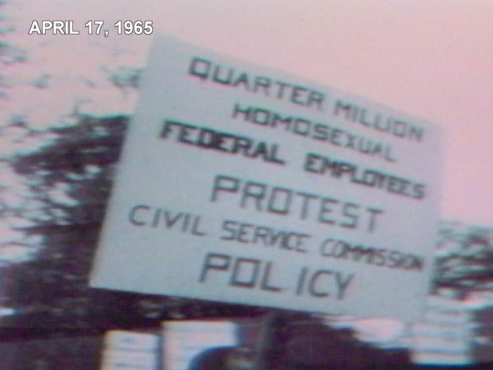 PHOTO: Protesters march in the first gay rights protest outside the White House in Washington, April 17, 1965.