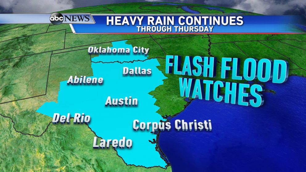 PHOTO: Flash Flood Watches are in effect for most of Texas and Oklahoma through Wednesday.