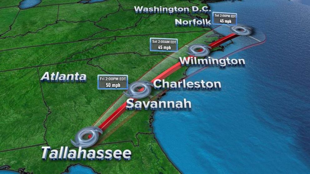 PHOTO: Hermine's center is expected to continue moving across southeast Georgia on Friday and then move across the coastal Carolinas Friday night before heading offshore of the North Carolina coast on Saturday.