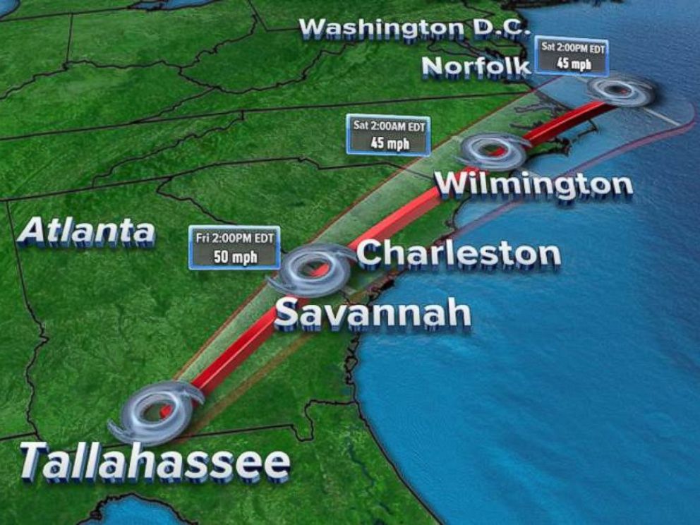 PHOTO: Hermines center is expected to continue moving across southeast Georgia on Friday and then move across the coastal Carolinas Friday night before heading offshore of the North Carolina coast on Saturday.