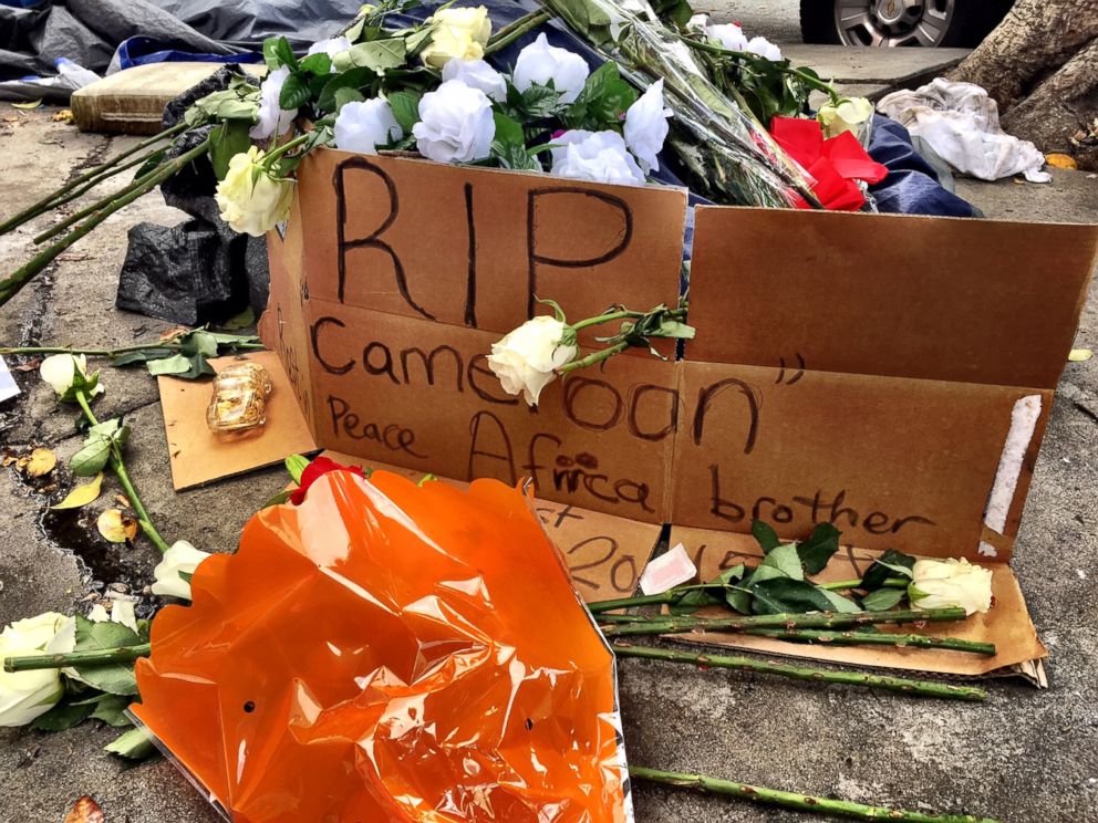 PHOTO: Flowers and signs were seen on Monday March 2 near the site of the shooting of a man on Los Angeles' Skid Row.