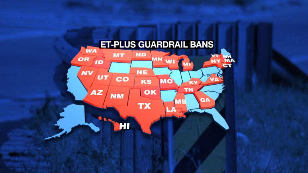 PHOTO: Thirty states have announced they're halting the installation of ET-Plus guardrails.