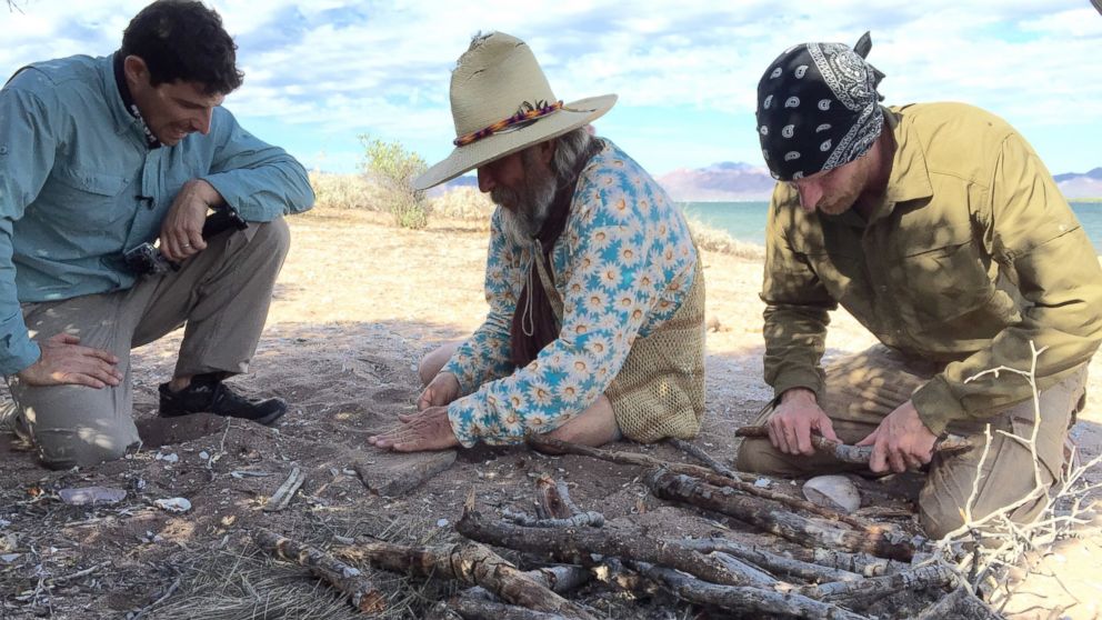 PHOTO: ABC News' Matt Gutman put his survival skills to the test, learning how to build a fire from wilderness experts Dave Holladay and Dan Baird.