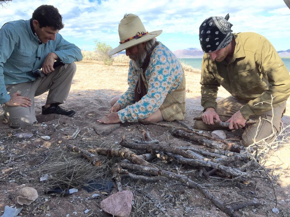 PHOTO: ABC News' Matt Gutman put his survival skills to the test, learning how to build a fire from wilderness experts Dave Holladay and Dan Baird.