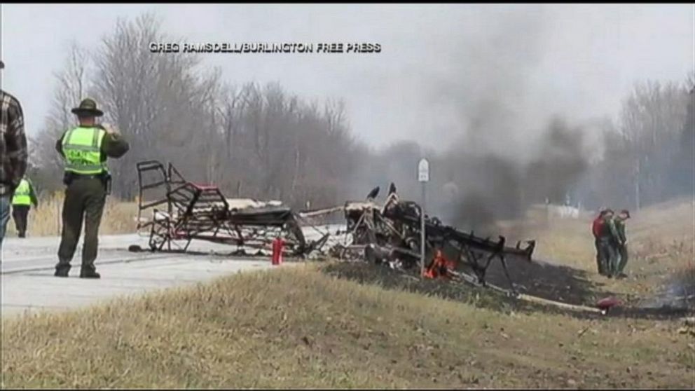 PHOTO: Vermont pilot Dan Marcotte survives a fiery crash by parachuting of plane.