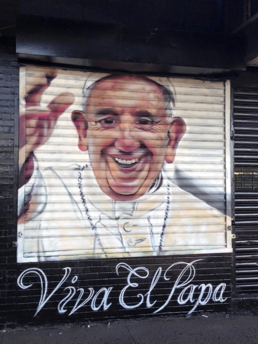 PHOTO: A mural of Pope Francis in the Bronx by artist Andre Trenier to celebrate his arrival. 