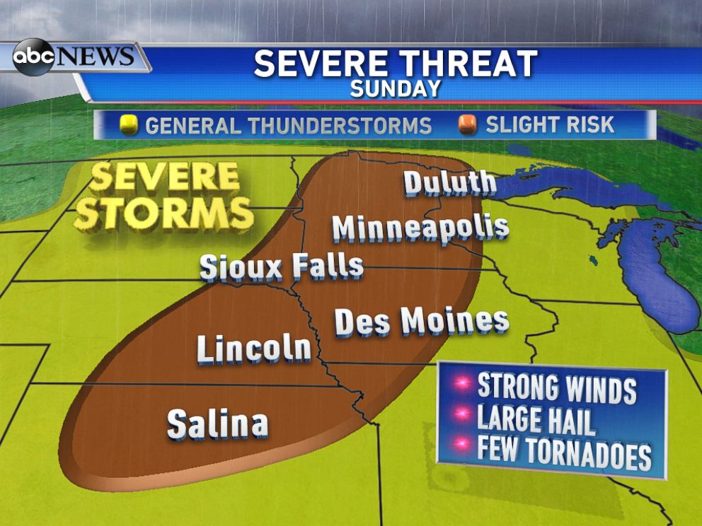 PHOTO: There is an elevated risk for severe storms on Sunday from the central Plains to the upper Midwest.
