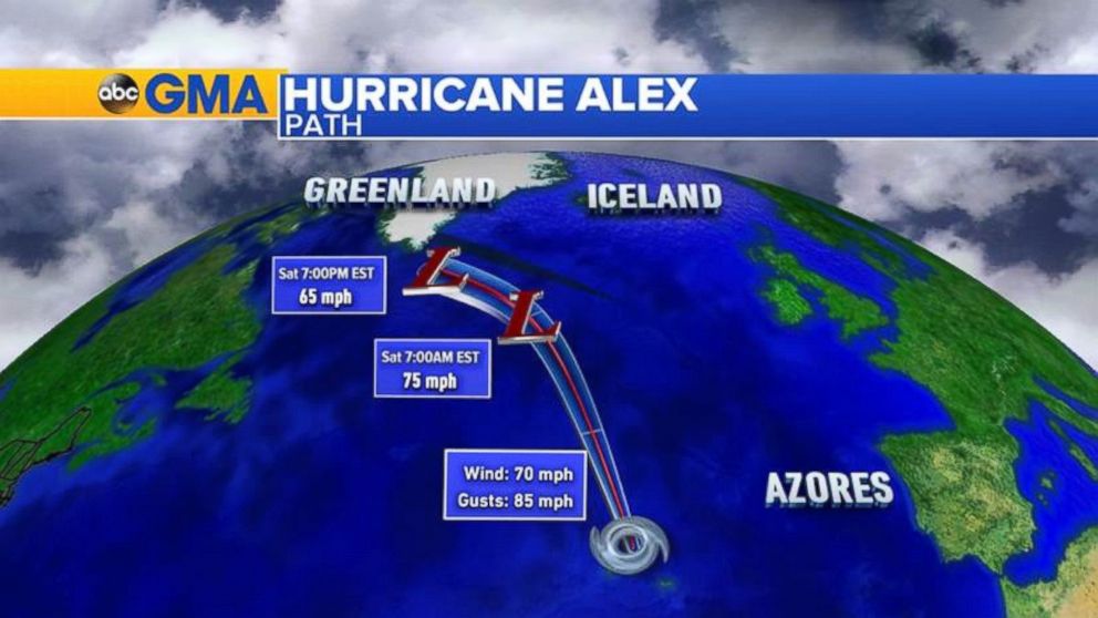 PHOTO: The forecast track for Alex before it dissipates near Greenland.