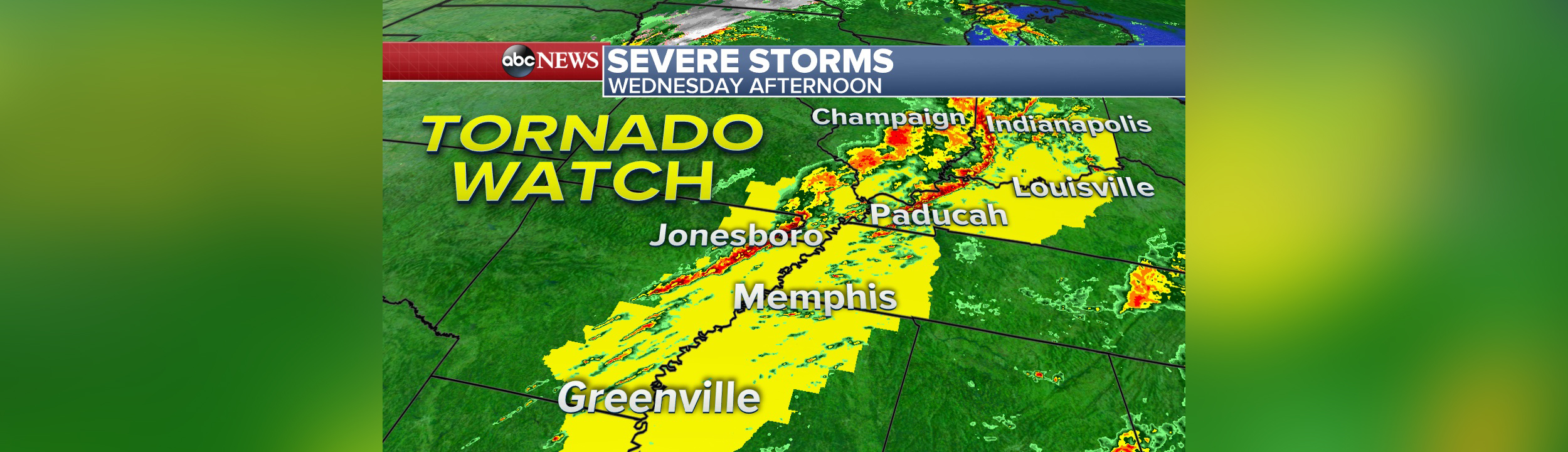 PHOTO: Parts of 8 states from Louisiana to Indiana are under a Tornado Watch on Wednesday afternoon.